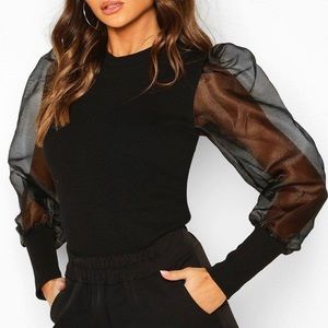 BLACK PUFF SHEER SLEEVE